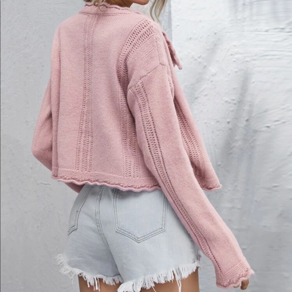 Trendy Granny Cardigan Knit Sweater Pink Pearl - Picture 3 of 5